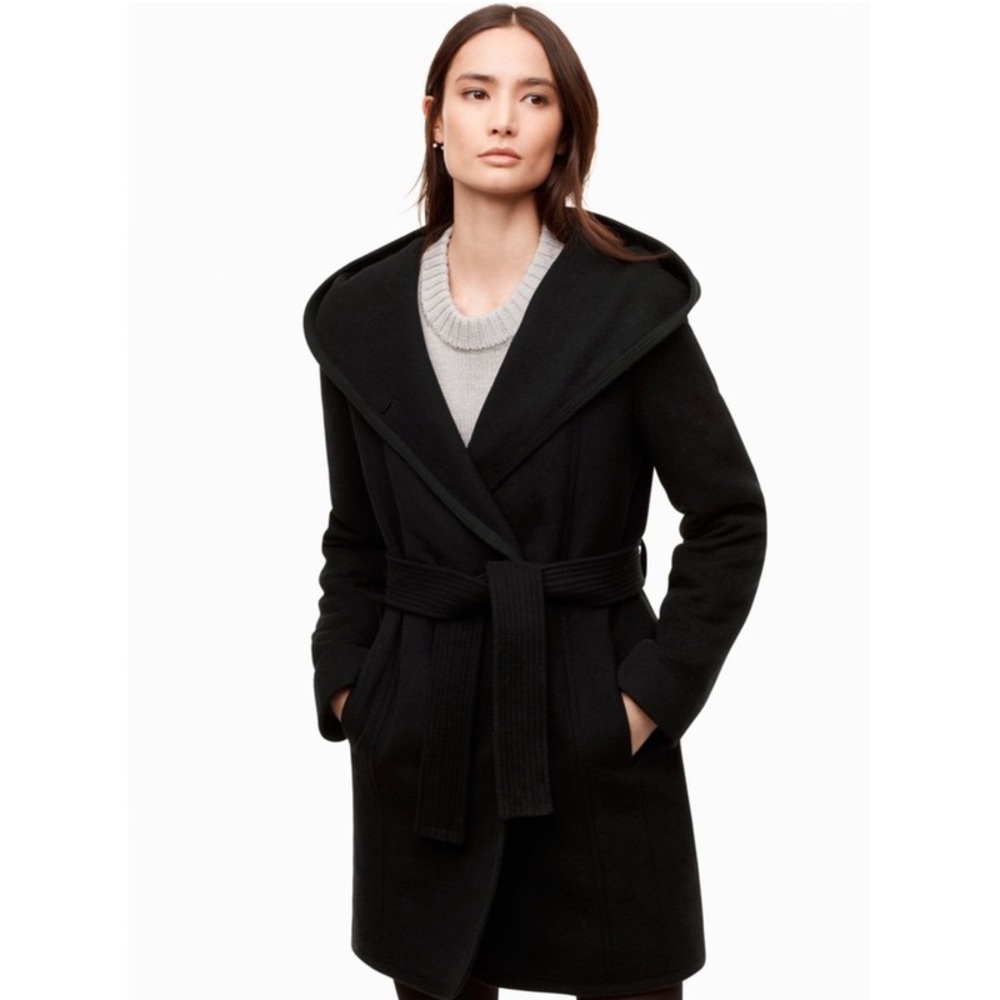ARITZIA Wilfred Belted/Hooded Borda Coat with Wool & Cashmere, Black - Size XXS